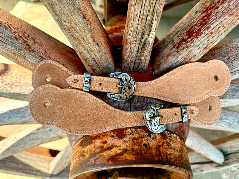 Jake Vance Small Roughout Spur Straps - Bowed Fancy Buckles